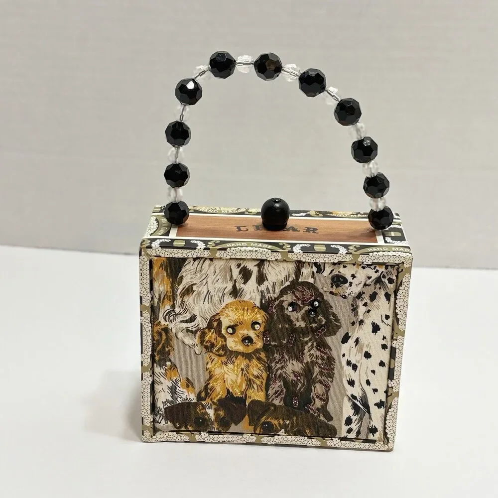 Handmade Wooden Cigar Box Handbag Dogs Vintage